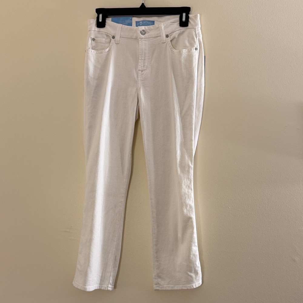 7 For All Mankind White Ankle Crop Straight Jeans